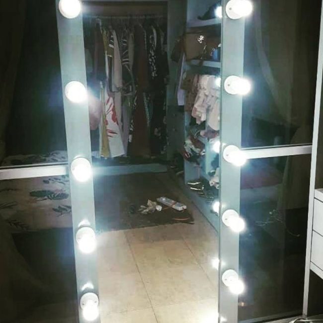 wooden mirror frame with lights