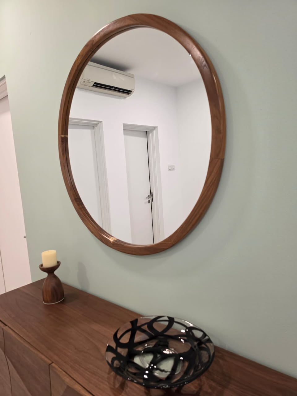 3ft teak wood round mirror