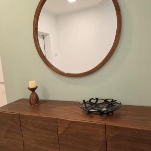 teak wood round mirror