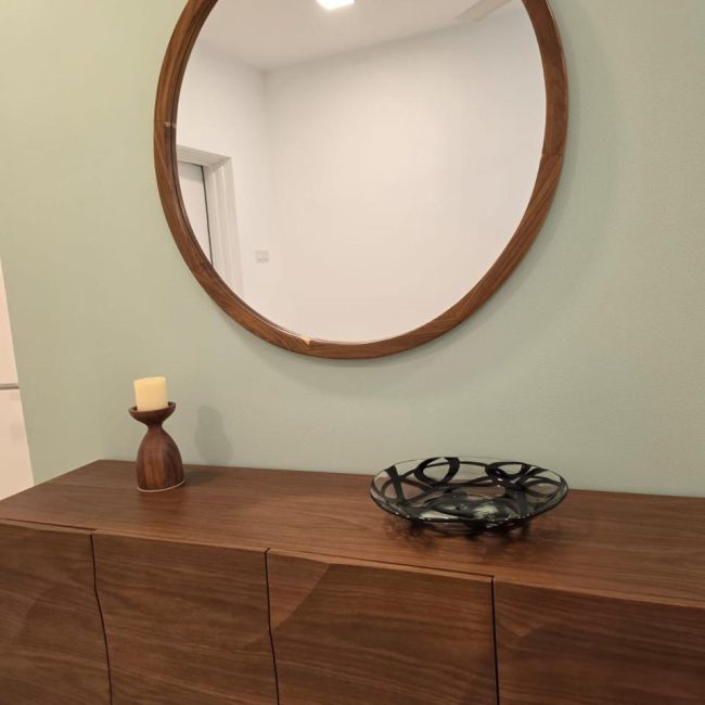 teak wood round mirror